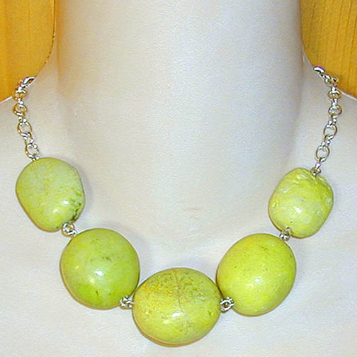 Yellow Turquoise Necklace on Sterling Chain